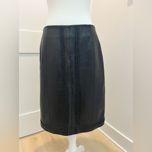 Casual Corner Dresses & Skirts - Vintage Casual Corner Black Leather Skirt with Braided Leather Embellishment 6